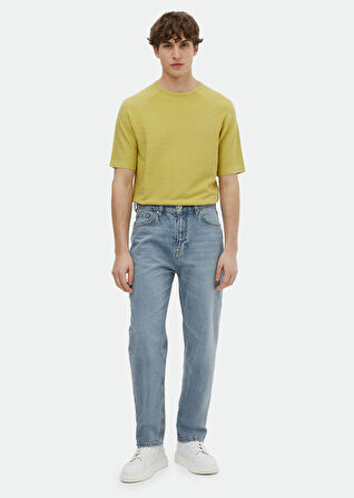 İndigo Düz Loose Fit Denim Pamuk Karışımlı Pantolon