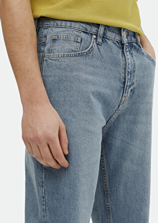 İndigo Düz Loose Fit Denim Pamuk Karışımlı Pantolon