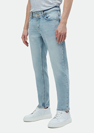 Mavi Düz Regular Fit Denim Pamuk Karışımlı Pantolon