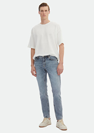 İndigo Düz Regular Fit Denim Pamuk Karışımlı Pantolon