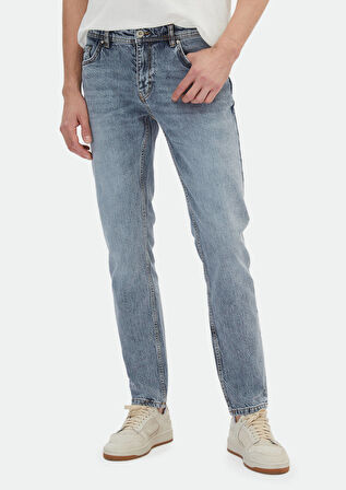 İndigo Düz Regular Fit Denim Pamuk Karışımlı Pantolon