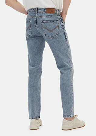 İndigo Düz Regular Fit Denim Pamuk Karışımlı Pantolon