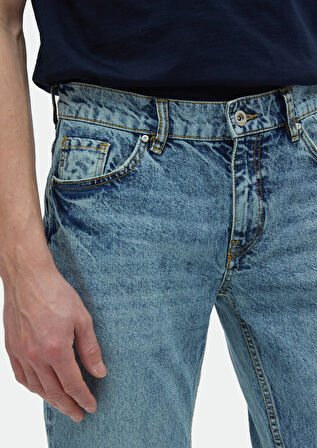 İndigo Düz Regular Fit Denim %100 Pamuk Pantolon