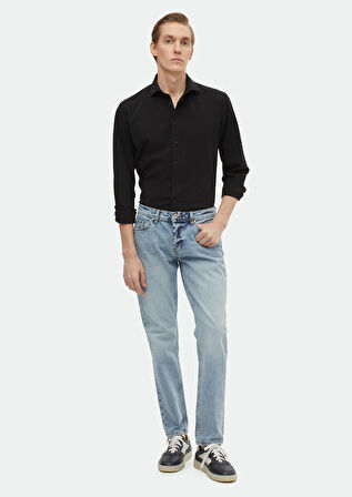 İndigo Düz Regular Fit Denim %100 Pamuk Pantolon