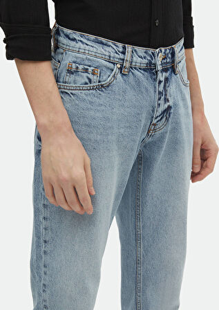 İndigo Düz Regular Fit Denim %100 Pamuk Pantolon
