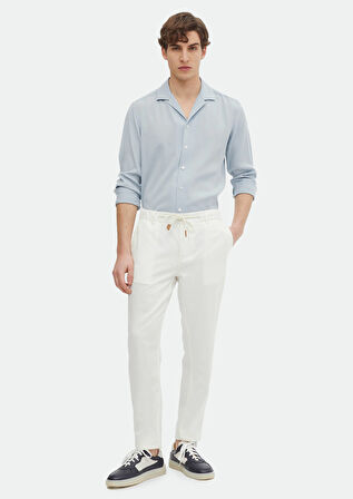 Ekru Desenli Dokuma Jogging Fit Casual Pamuk Karışımlı Pantolon