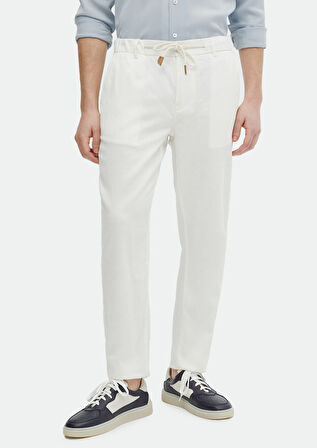 Ekru Desenli Dokuma Jogging Fit Casual Pamuk Karışımlı Pantolon