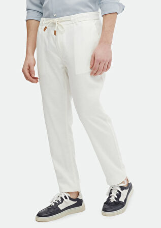 Ekru Desenli Dokuma Jogging Fit Casual Pamuk Karışımlı Pantolon