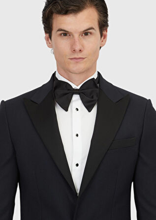 Lacivert Düz Thin&taller Slim Fit Kruvaze Yaka Dokuma Smokin Takım Elbise