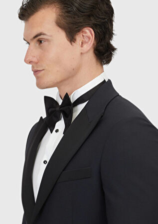 Lacivert Düz Thin&taller Slim Fit Kruvaze Yaka Dokuma Smokin Takım Elbise