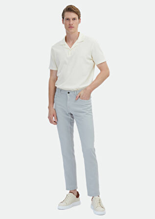 Gri Düz Dokuma Regular Fit Casual Pamuk Karışımlı Pantolon