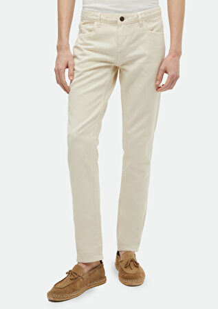Bej Düz Dokuma Regular Fit Casual Pamuk Karışımlı Pantolon