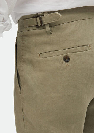 Açık Yeşil Düz Dokuma Carrot Fit Casual %100 Keten Bermuda