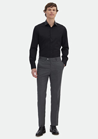 Siyah Düz Slim Fit Dokuma Klasik %100 Pamuk Gömlek