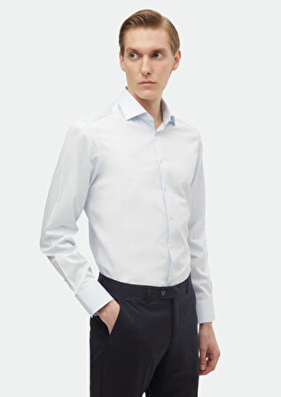 Açık Mavi Düz Slim Fit Dokuma Klasik %100 Pamuk Gömlek