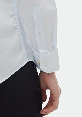Açık Mavi Düz Slim Fit Dokuma Klasik %100 Pamuk Gömlek