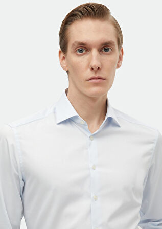 Açık Mavi Düz Slim Fit Dokuma Klasik %100 Pamuk Gömlek