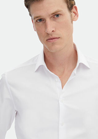 Beyaz Düz Slim Fit Dokuma Klasik %100 Pamuk Gömlek