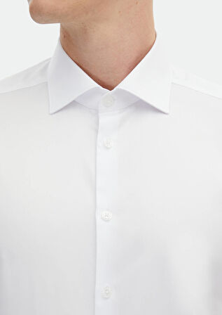 Beyaz Düz Slim Fit Dokuma Klasik %100 Pamuk Gömlek