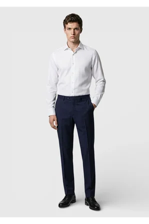 Lacivert Modern Fit Klasik Yün Karışımlı Pantolon
