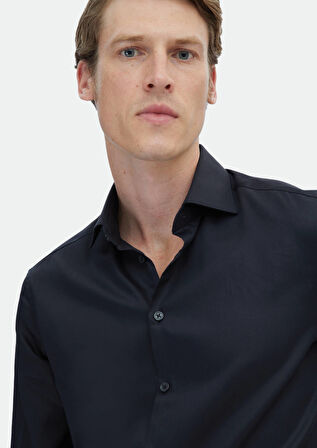 Siyah Düz Regular Fit Dokuma Klasik %100 Pamuk Gömlek