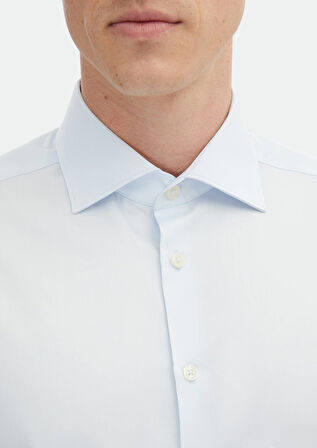 Açık Mavi Düz Regular Fit Dokuma Klasik %100 Pamuk Gömlek