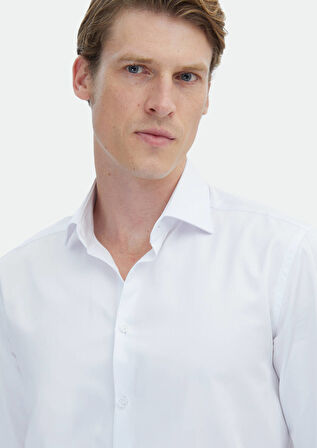 Beyaz Düz Regular Fit Dokuma Klasik %100 Pamuk Gömlek