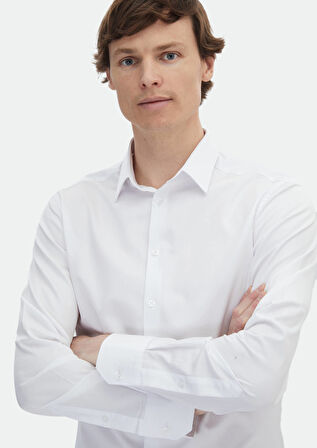 Beyaz Düz Super Slm Fit Dokuma Klasik %100 Pamuk Gömlek