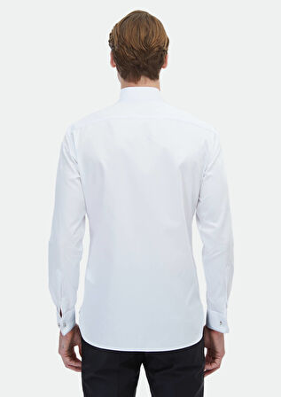 Beyaz Düz Slim Fit Duble Manşet Ata Yaka Smokin Gömlek