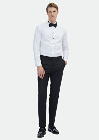 Beyaz Düz Slim Fit Duble Manşet Ata Yaka Smokin Gömlek