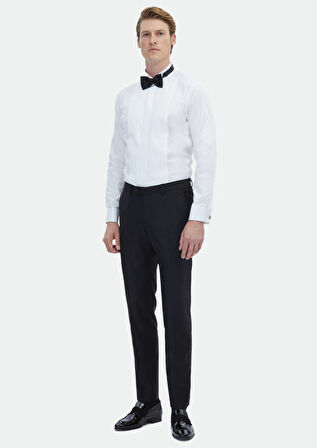 Beyaz Düz Slim Fit Duble Manşet Ata Yaka Smokin Gömlek
