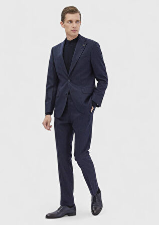 Lacivert Çizgili Zeroweight Slim Fit Yün Karışımlı Takım Elbise