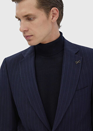 Lacivert Çizgili Thin&taller Slim Fit Yün Karışımlı Takım Elbise