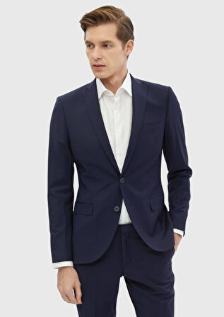 Saks Düz Fashion Slim Fit Yün Karışımlı Takım Elbise