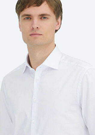Beyaz Düz Regular Fit Dokuma Klasik %100 Pamuk Gömlek