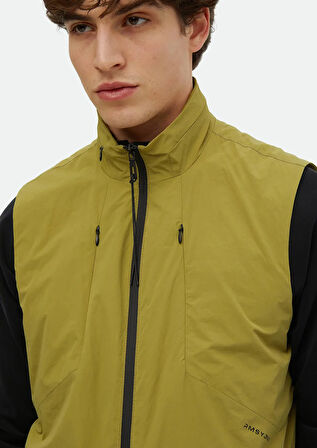 Yağ Yeşili Regular Fit Dik Yaka Denim Dokuma Spor Yelek