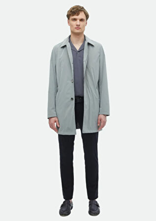 Gri Regular Fit Gömlek Yaka Casual Dokuma Pardesü