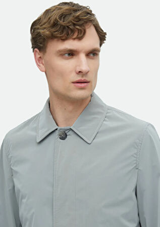 Gri Regular Fit Gömlek Yaka Casual Dokuma Pardesü