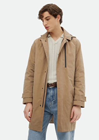 Deve Tüyü Regular Fit Gömlek Yaka Casual Dokuma Pardesü