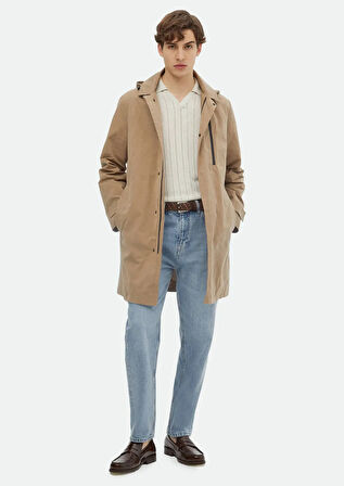 Deve Tüyü Regular Fit Gömlek Yaka Casual Dokuma Pardesü