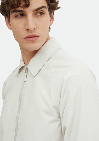 Ekru Regular Fit Gömlek Yaka Casual Dokuma Mont