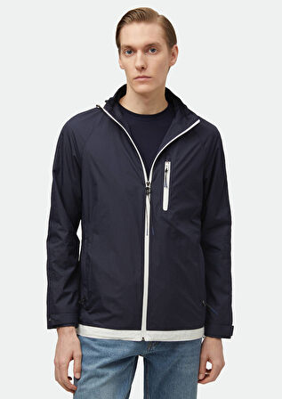 Lacivert Regular Fit Kapüşonlu Denim Dokuma Mont