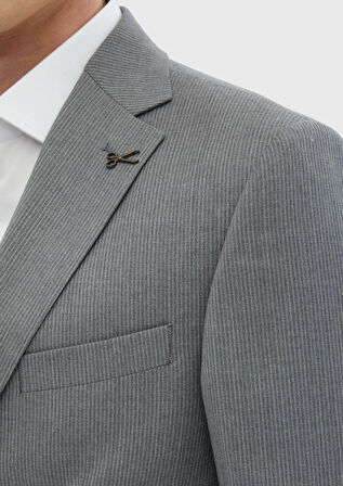 Gri Çizgili Zeroweight Slim Fit %100 Yün Takım Elbise