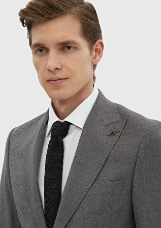 Gri Desenli Zeroweight Slim Fit %100 Yün Takım Elbise