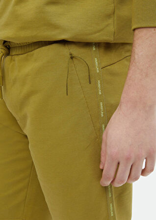 Yağ Yeşili Düz Örme Jogging Fit Spor Pamuk Karışımlı Bermuda