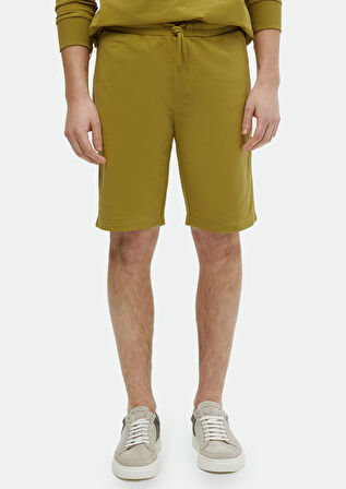 Yağ Yeşili Düz Örme Jogging Fit Spor Pamuk Karışımlı Bermuda