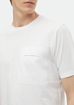 Beyaz Düz Bisiklet Yaka %100 Pamuk T-Shirt