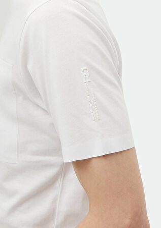 Beyaz Düz Bisiklet Yaka %100 Pamuk T-Shirt