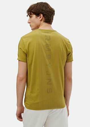 Yağ Yeşili Baskılı Bisiklet Yaka %100 Pamuk T-Shirt