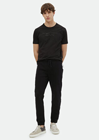 Siyah Baskılı Bisiklet Yaka %100 Pamuk T-Shirt